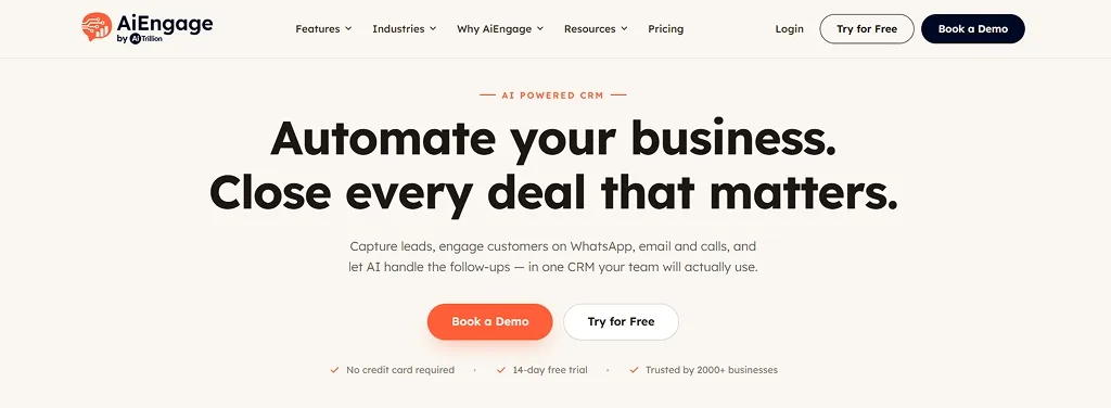 AiEngage CRM WhatsApp AI automation and unified lead pipeline
