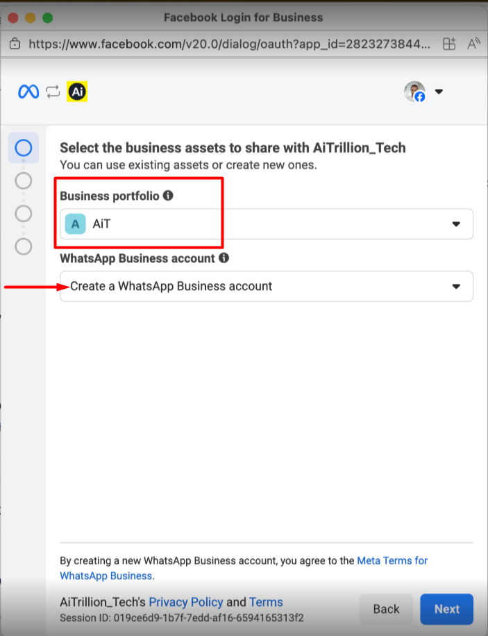Step 2 — Start the Meta signup