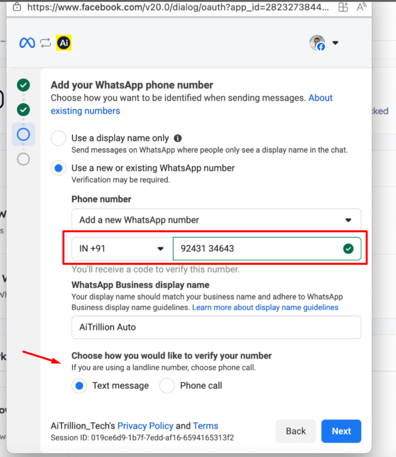 Step 2 — Start the Meta signup