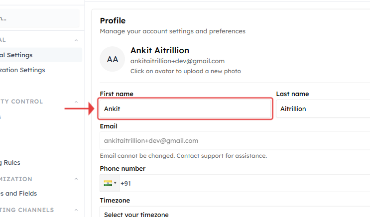 First Name field highlighted
