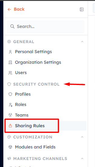 Sharing Rules under Security Control in Settings