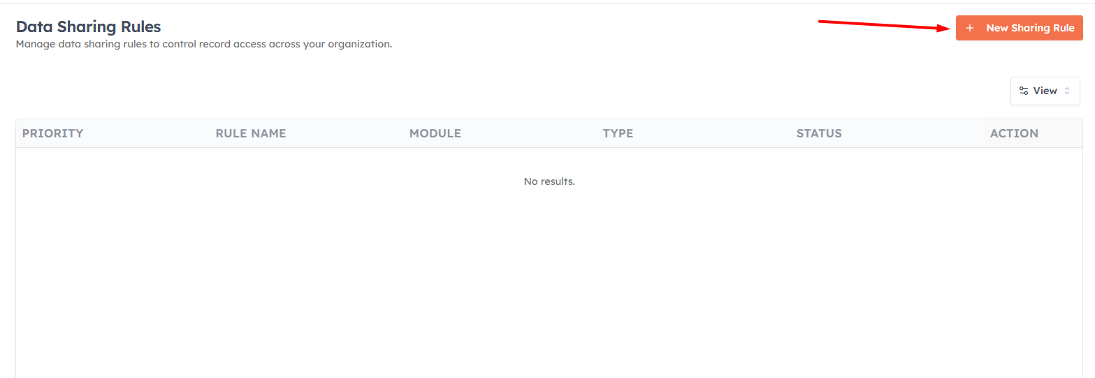 New Rule button on the Sharing Rules list page