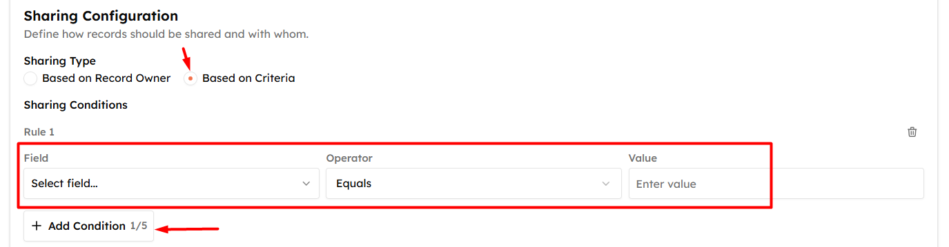 Step 6(b) — Add Conditions (Criteria-Based only)