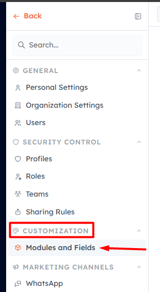 Step 2 — Go to Modules and Fields