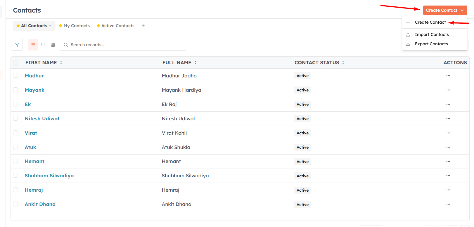 Step 2 — Click Create contact