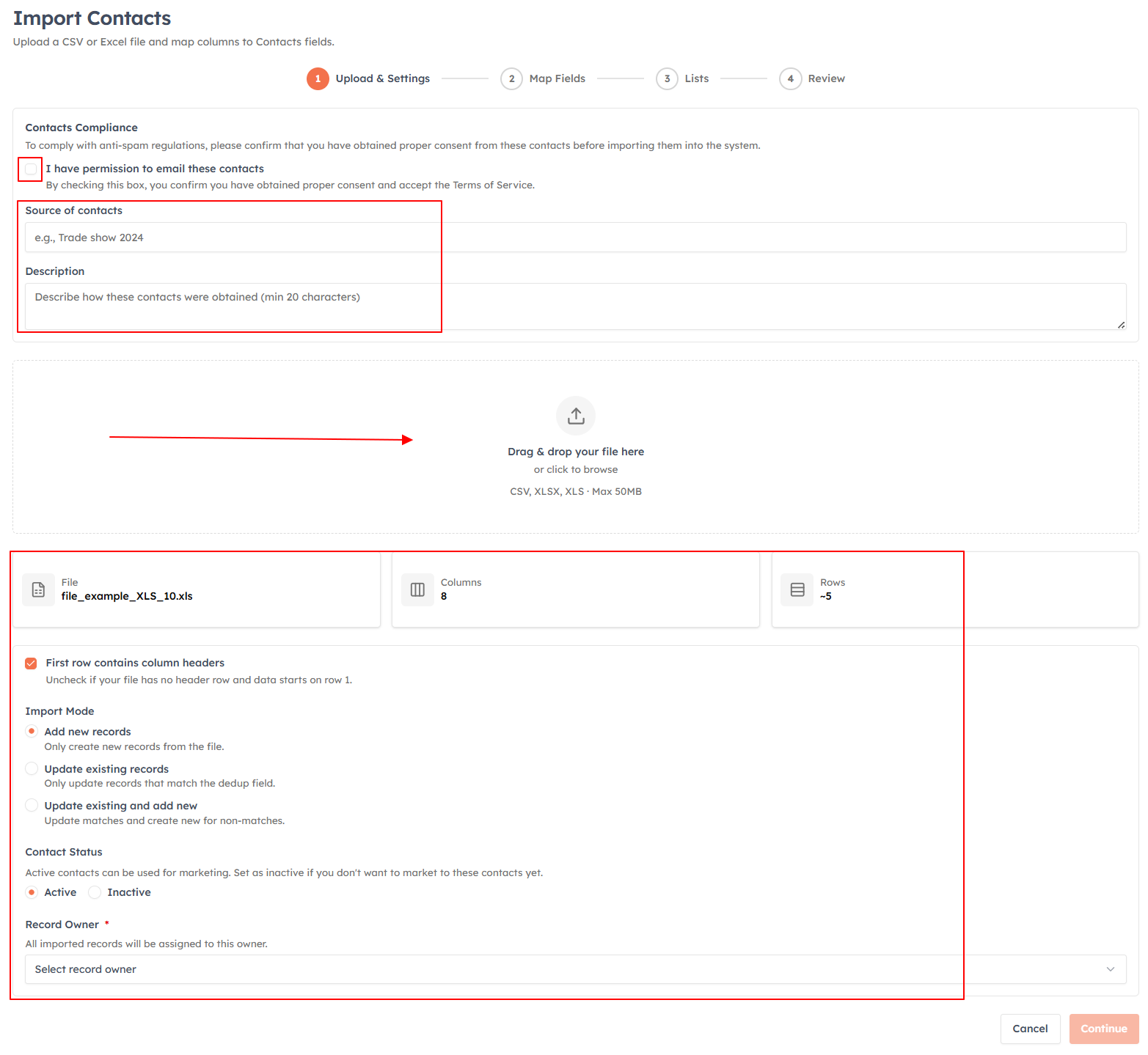 Step 3 — Upload your file and configure settings