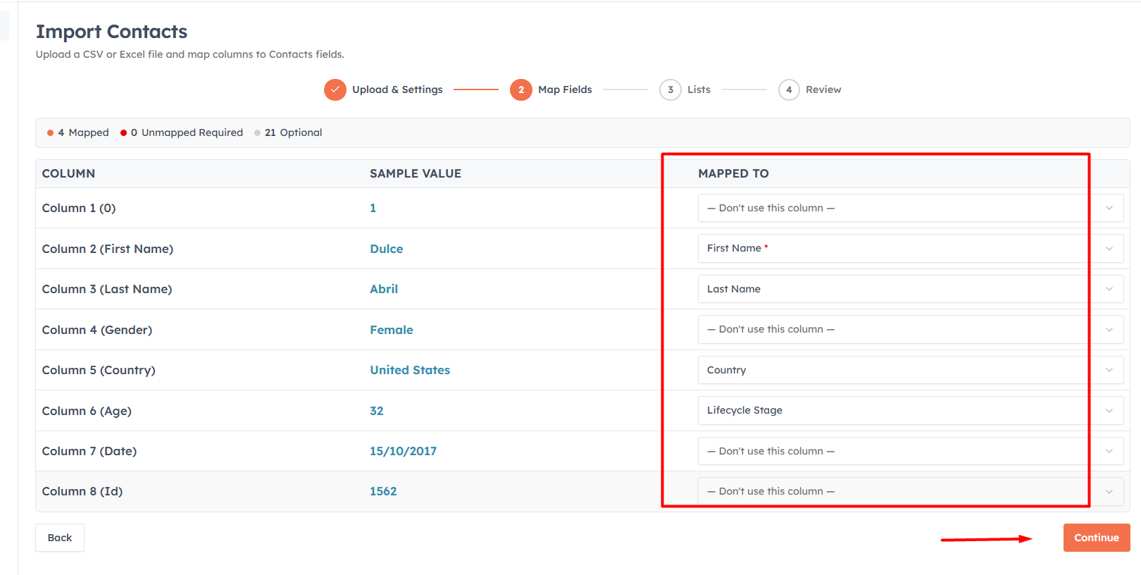 Step 3 — Map your columns to CRM fields