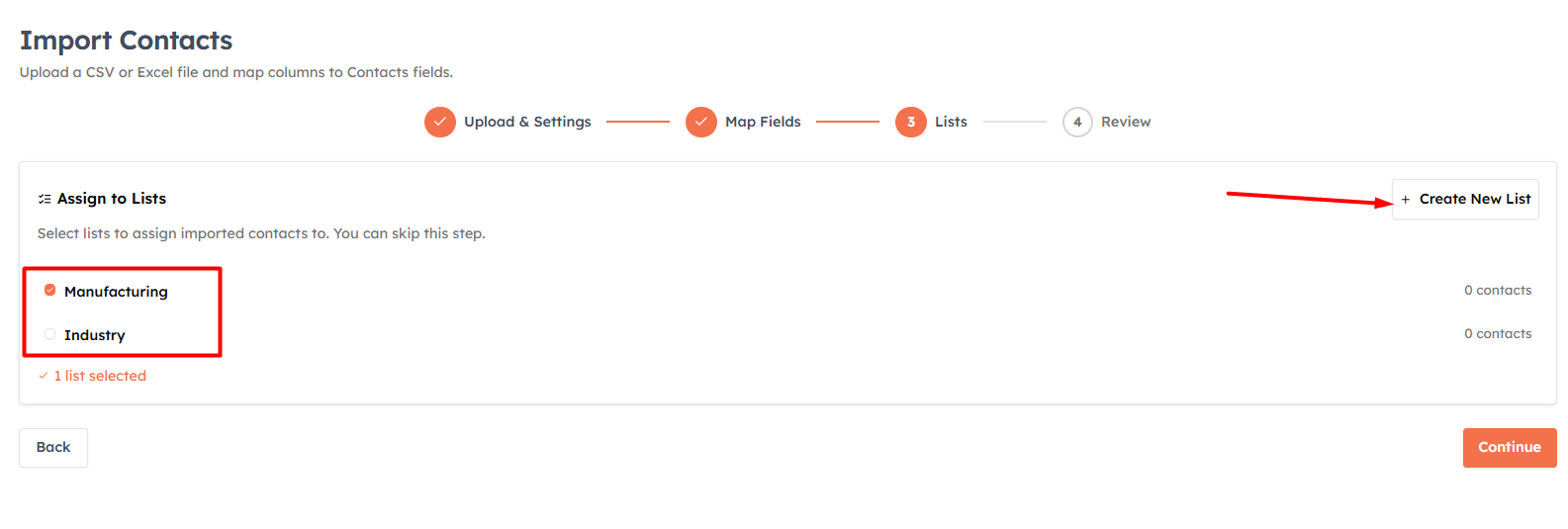 Step 4 — Assign to a Contact List (optional)