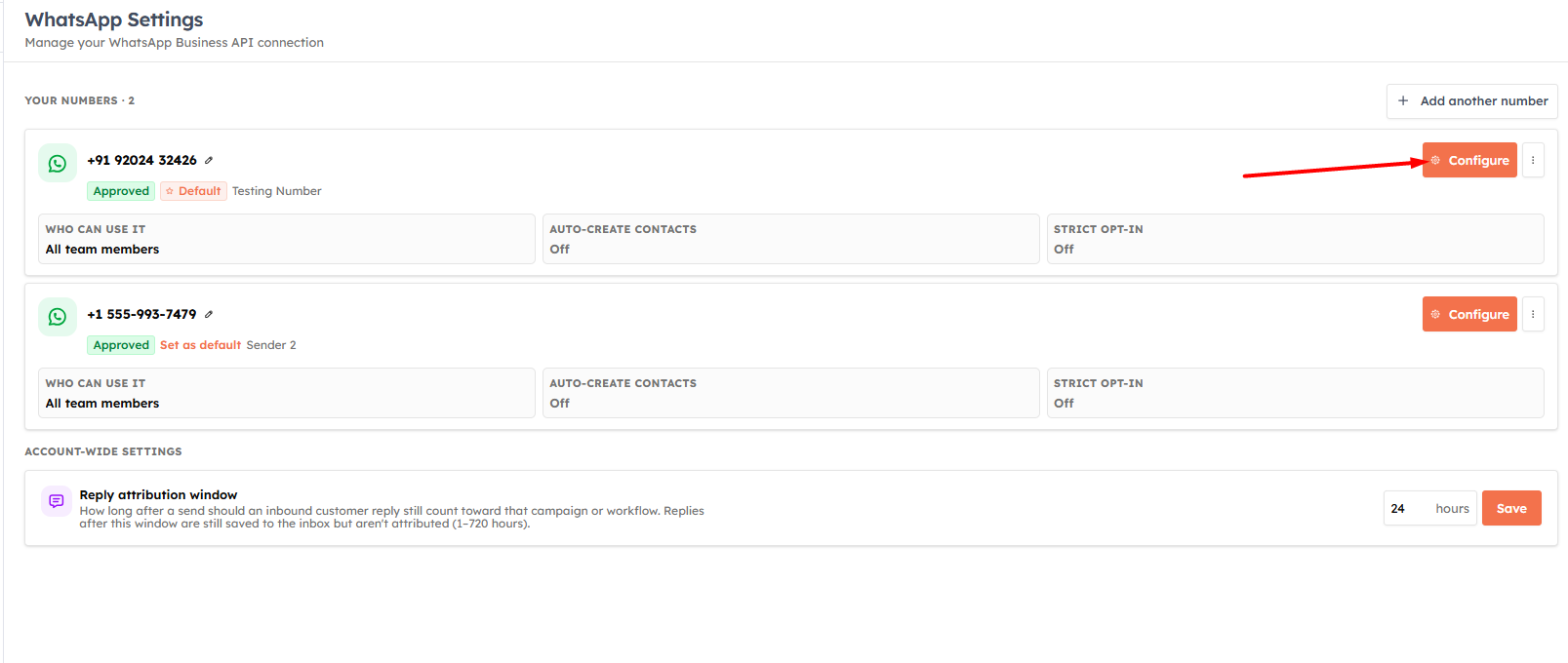 Step 4 — Configure your WhatsApp sender