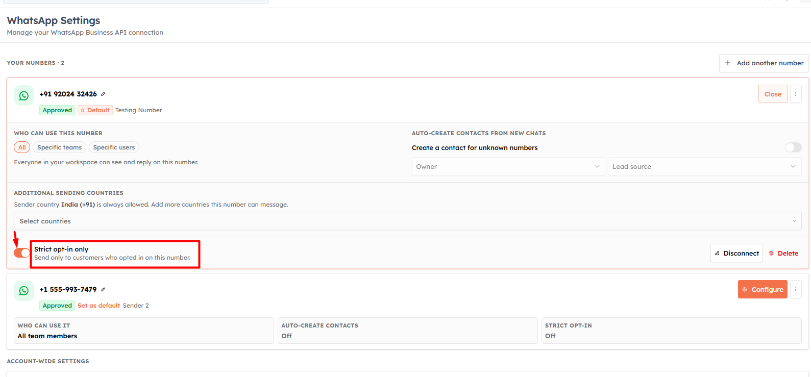 Step 4 — Configure your WhatsApp sender