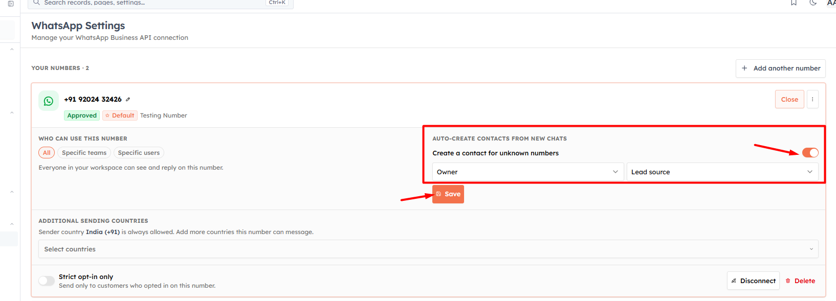 Step 4 — Configure your WhatsApp sender