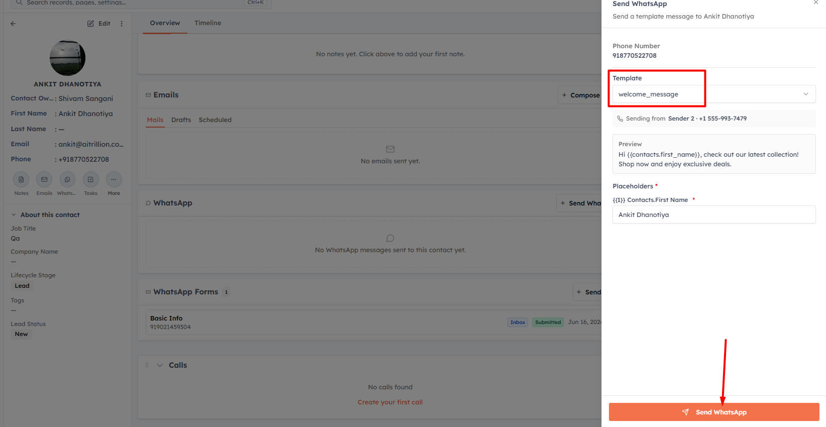Step 2 — Send a WhatsApp message