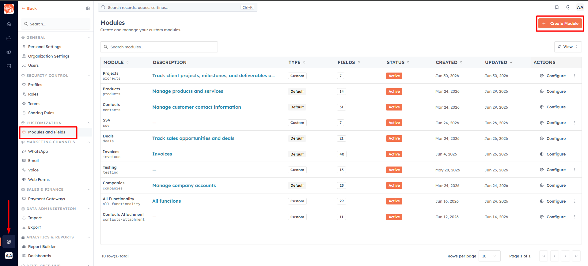 Step 1 — Open the Modules list