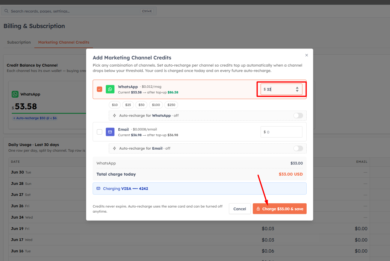 Purchasing credits