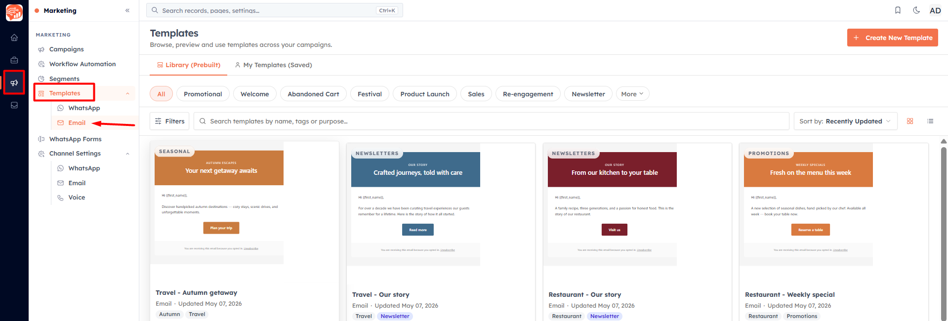 Step 1 — Open Email Templates