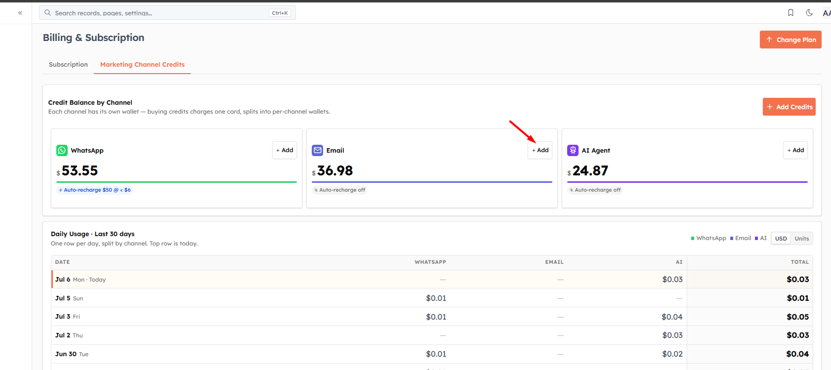 Purchasing Email Credits