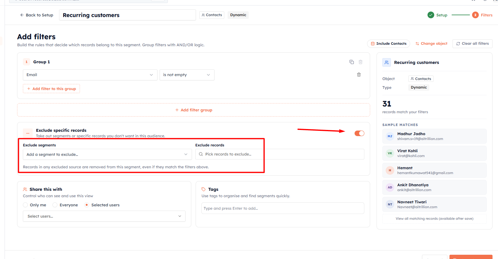 Step 3 — Exclude specific records