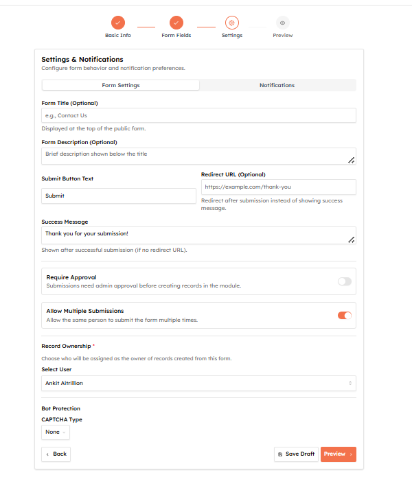 Form settings