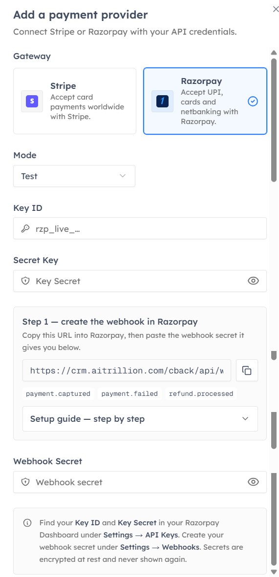Add a Payment Provider (Razorpay)