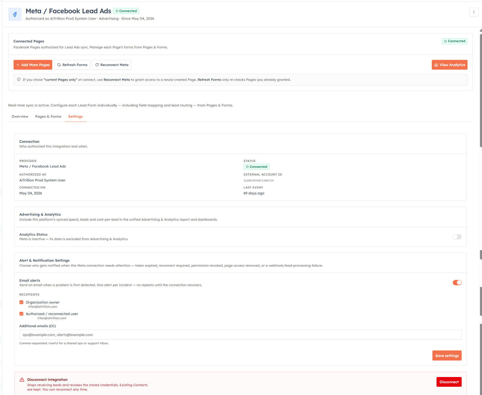 Account-level settings & alerts