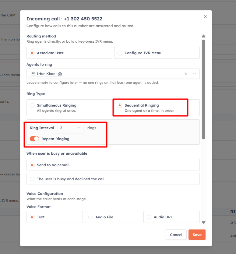 3. Set the ring type