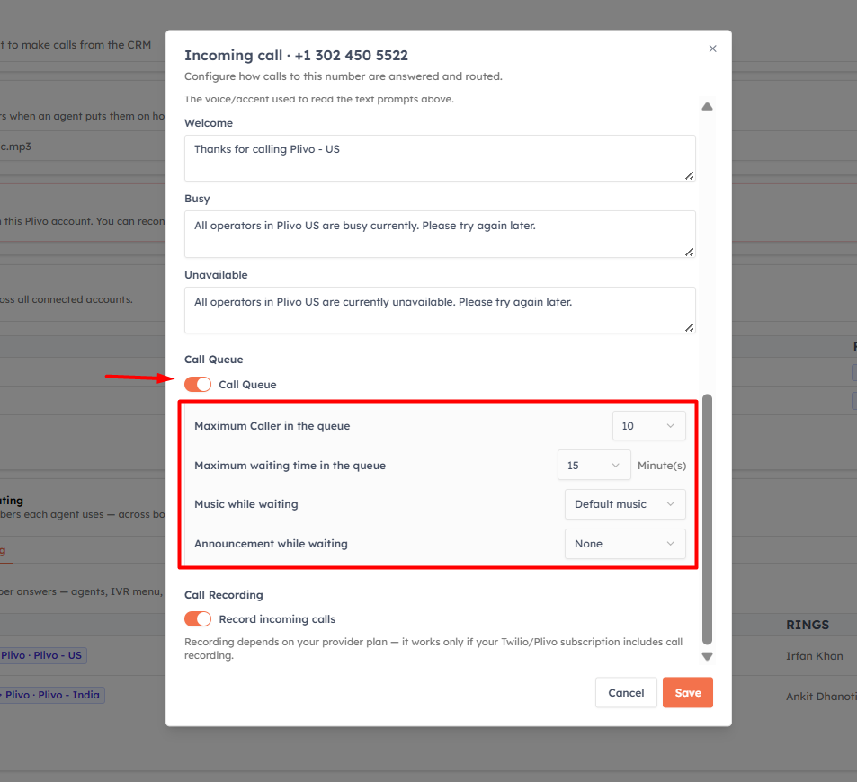 6. Call queue (optional)