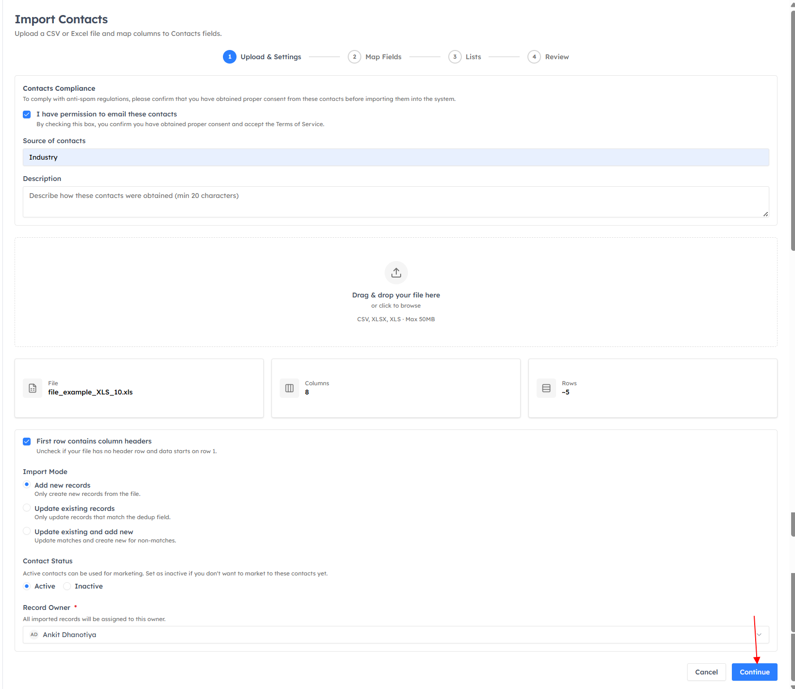 Step 1 — Upload & settings