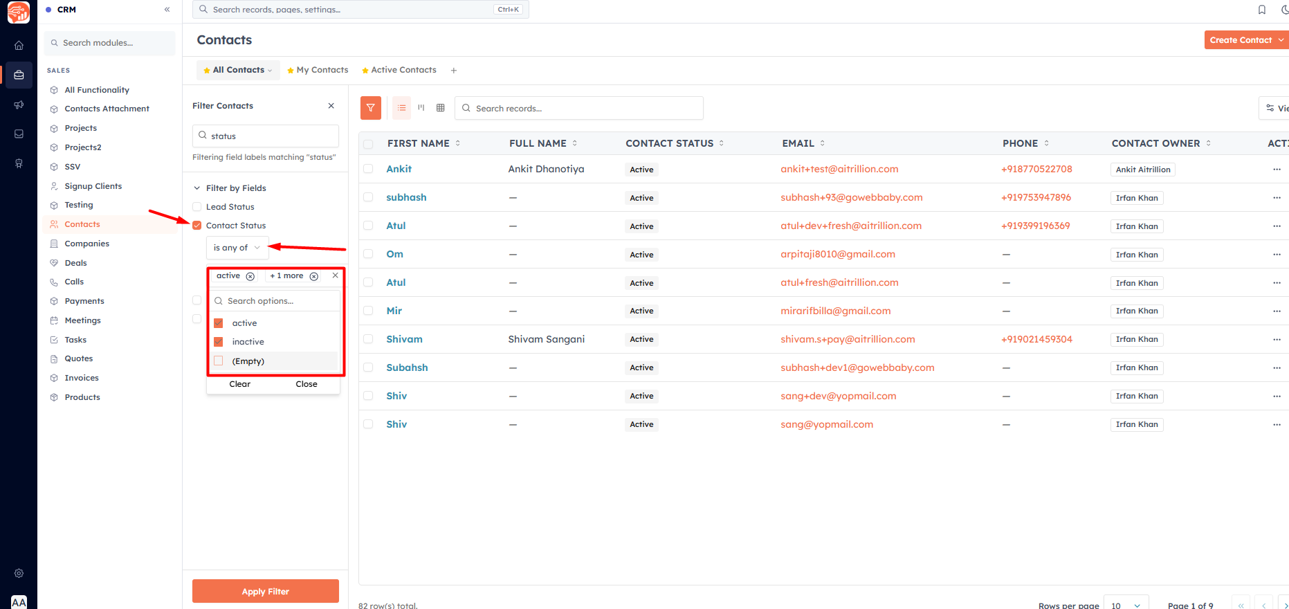 Contact Status: Active vs Inactive