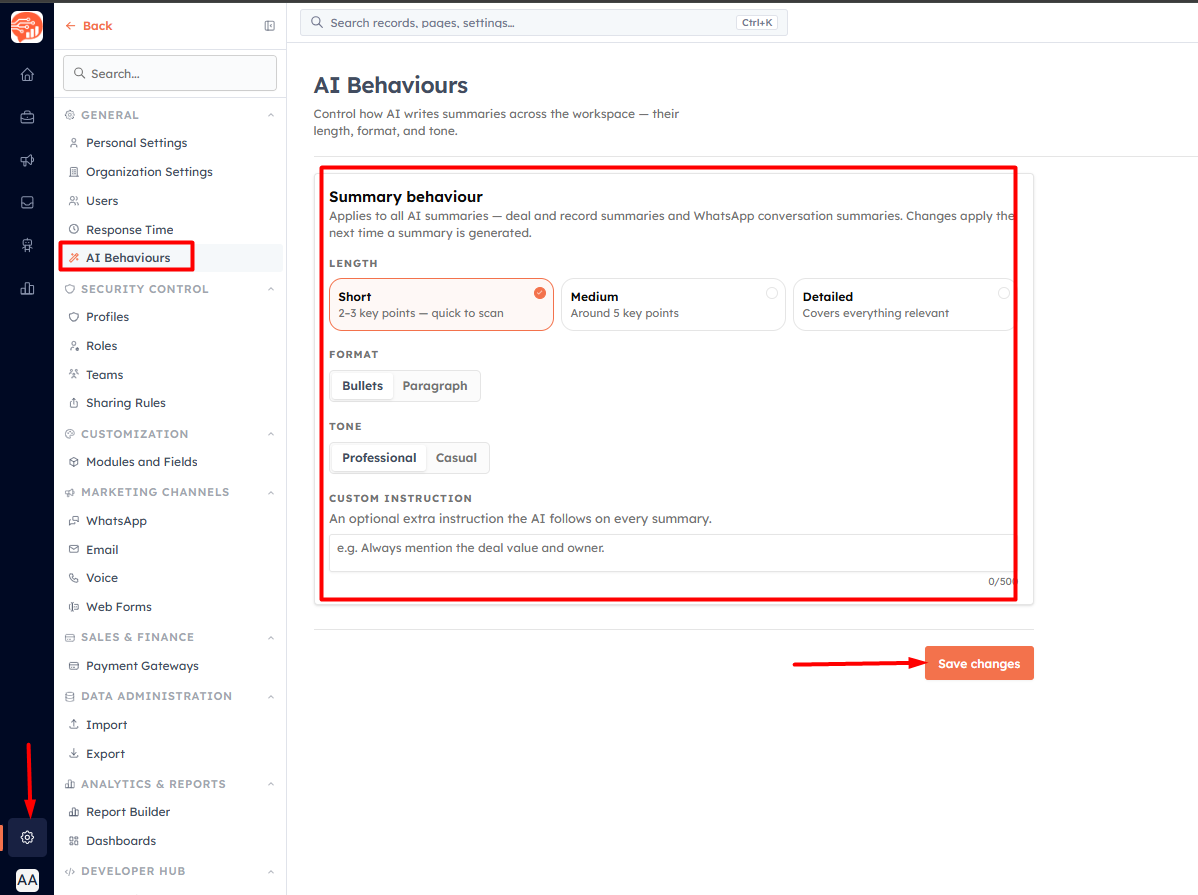 Set the summary style — AI Behaviours