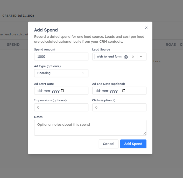 Add spend records