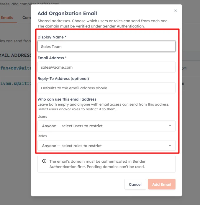 Step 2 — Add a new email address