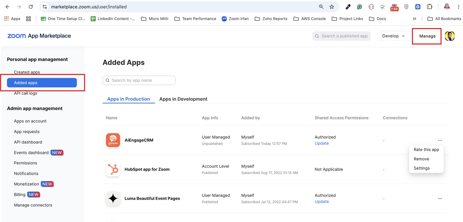 Removing the app