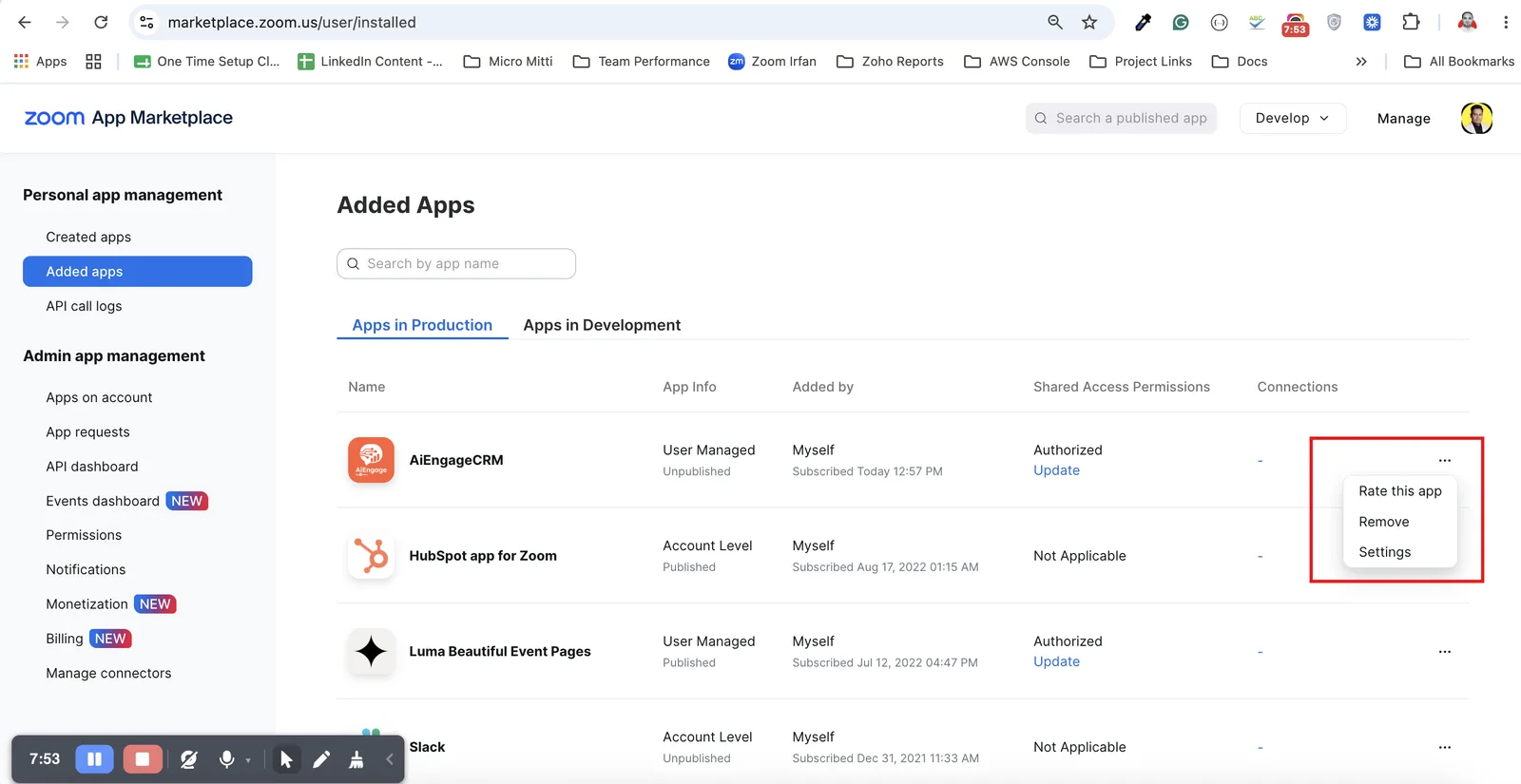 Removing the app