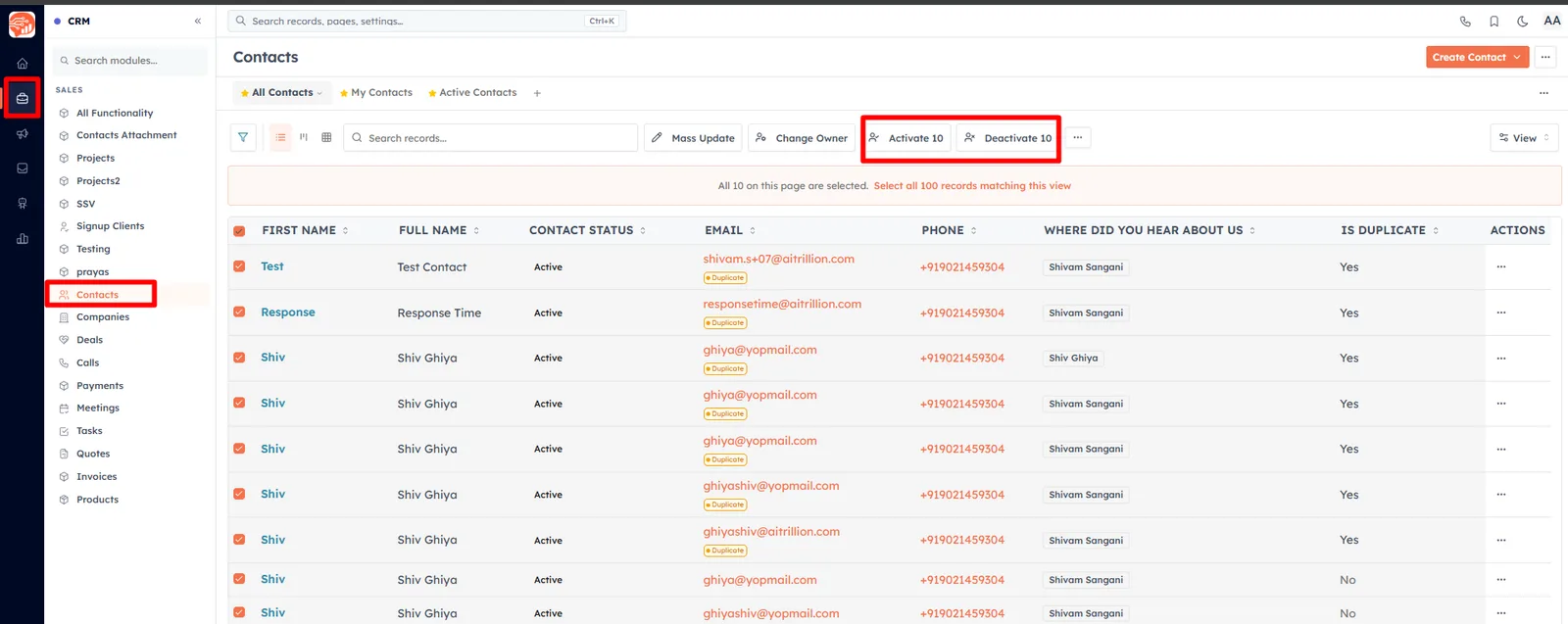 Bulk Activate / Deactivate contacts