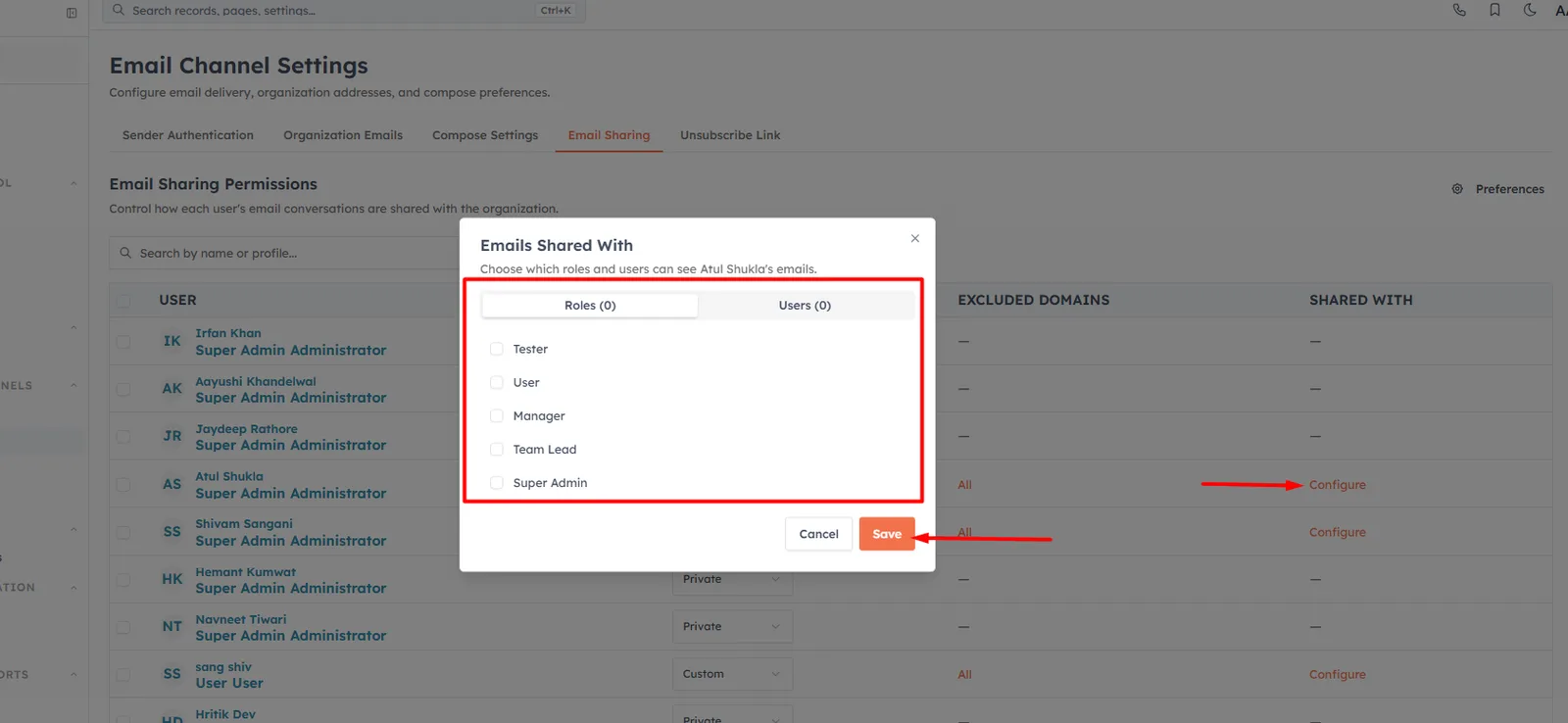The sharing options