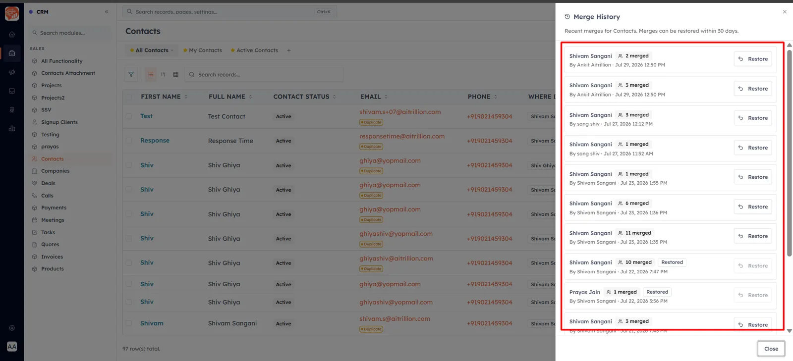 Merge History & restore