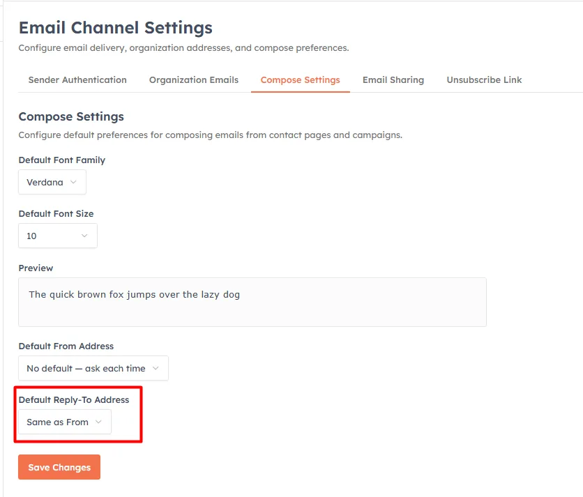 Set the default Reply-To address