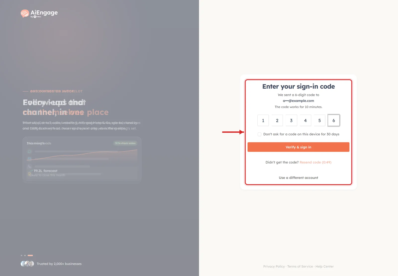 The Enter your sign-in code screen with the whole card ringed