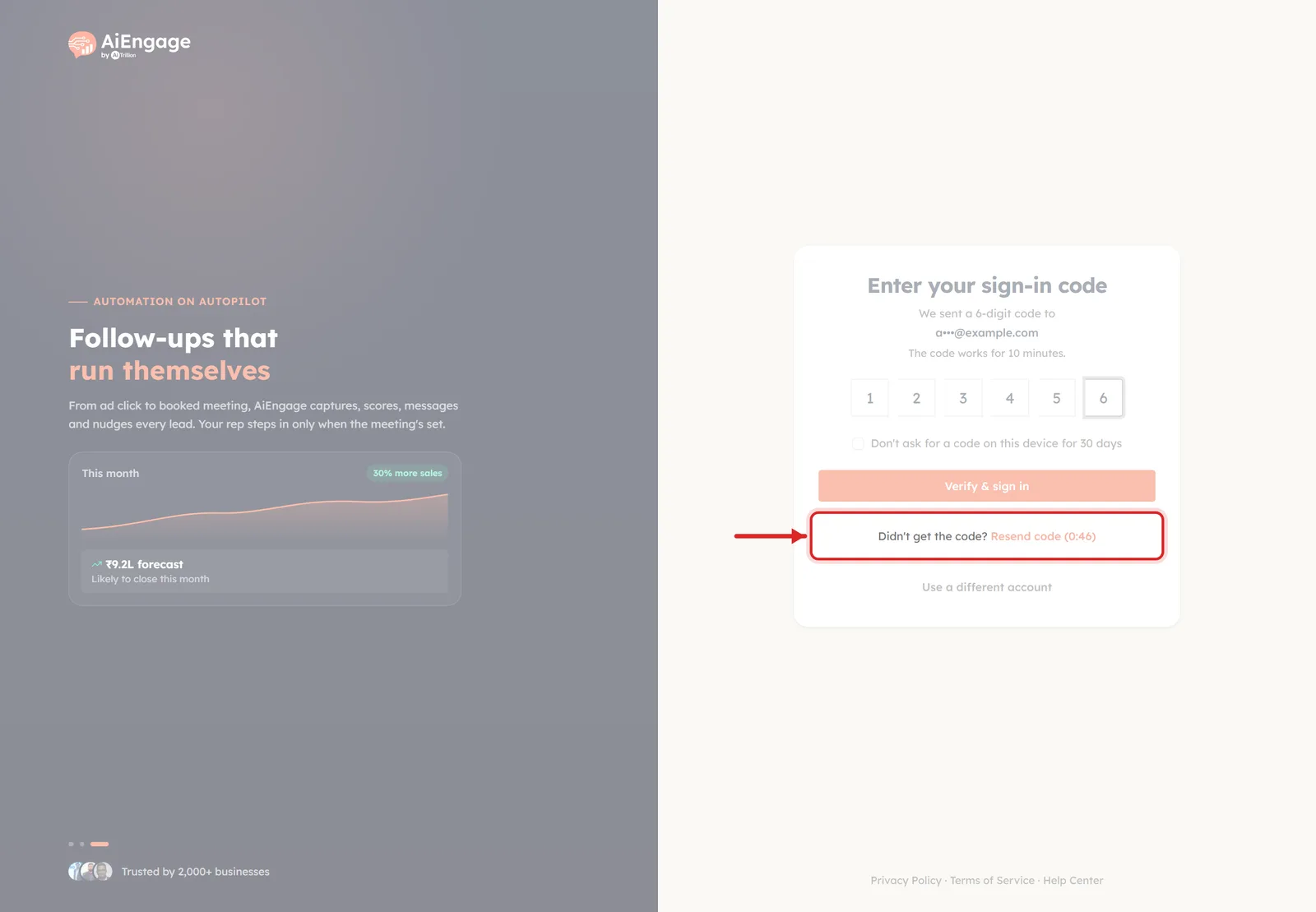 The Didn’t get the code? Resend code row with its countdown timer