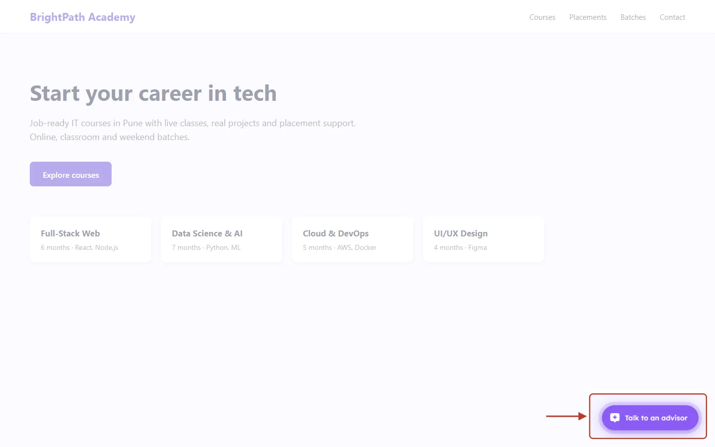 The chat button on the website