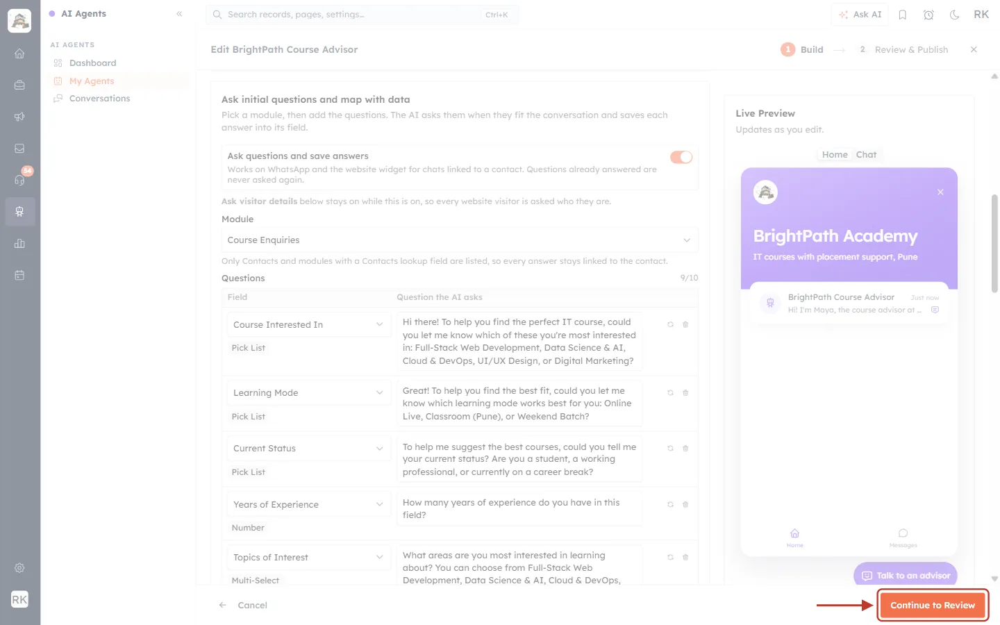 The Continue to Review button