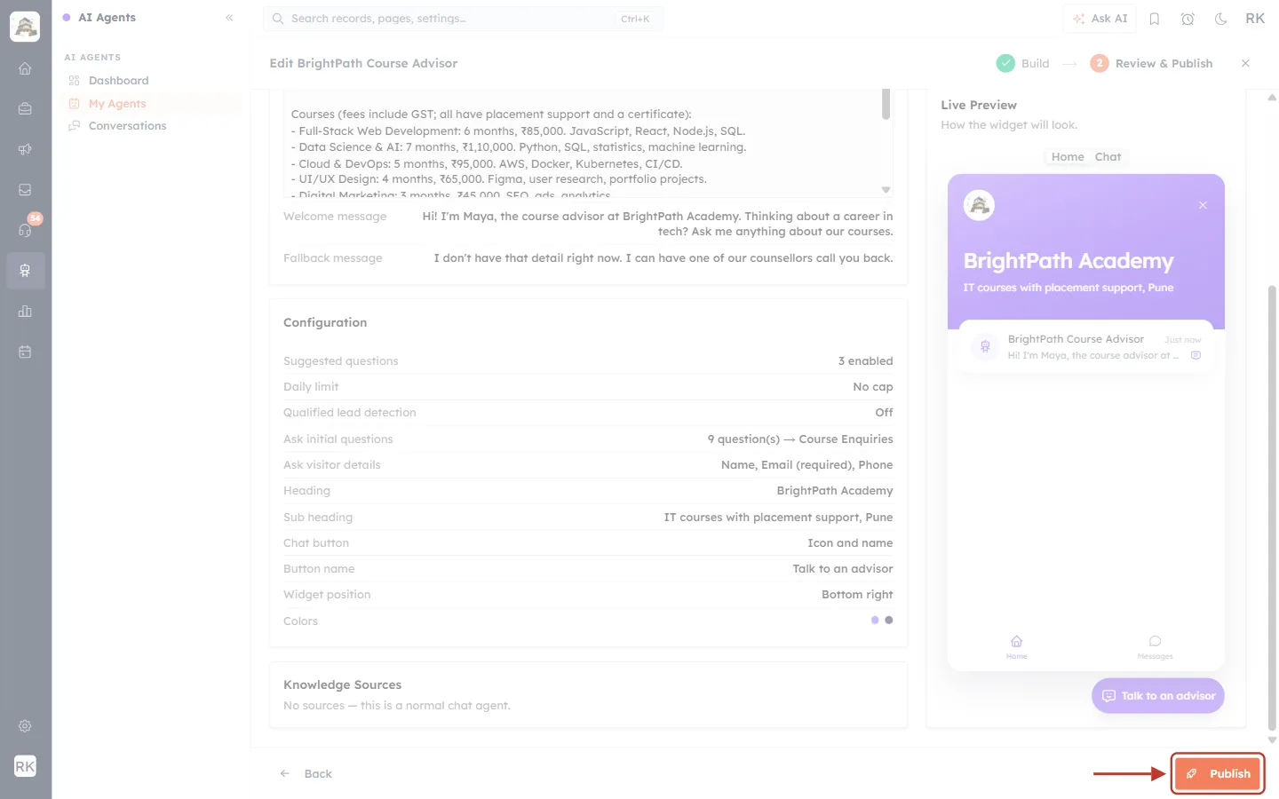 The Publish button