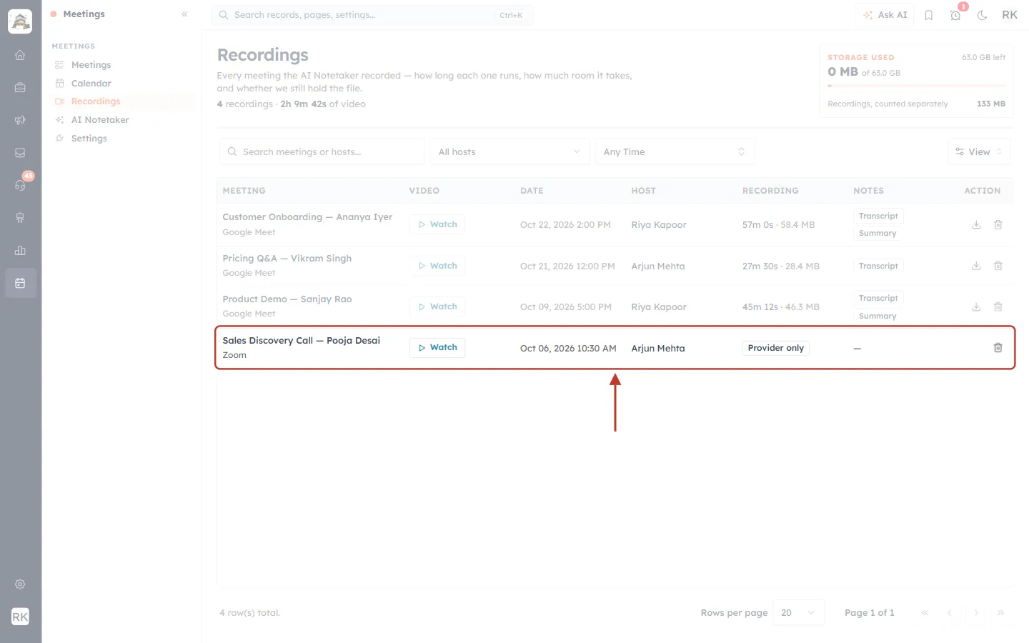 A Zoom recording marked Provider only