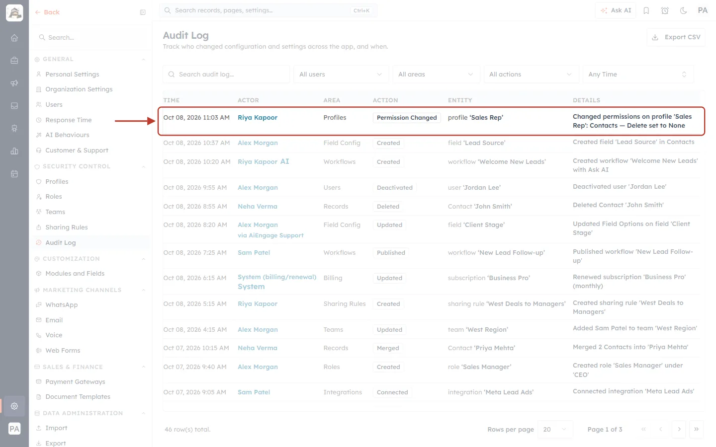 One Audit Log entry, ringed