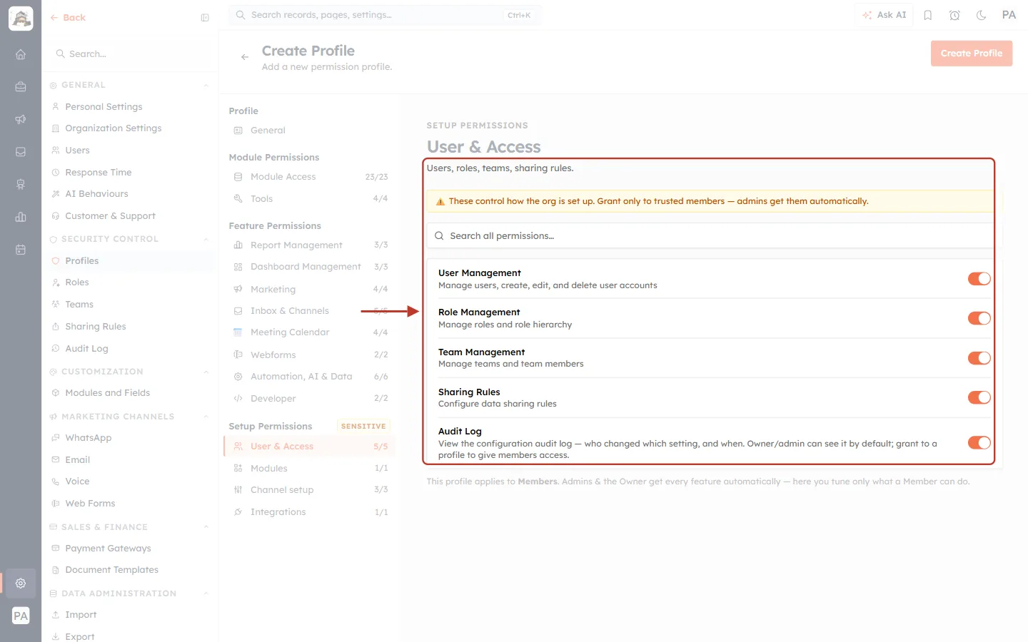 The Audit Log switch in User & Access