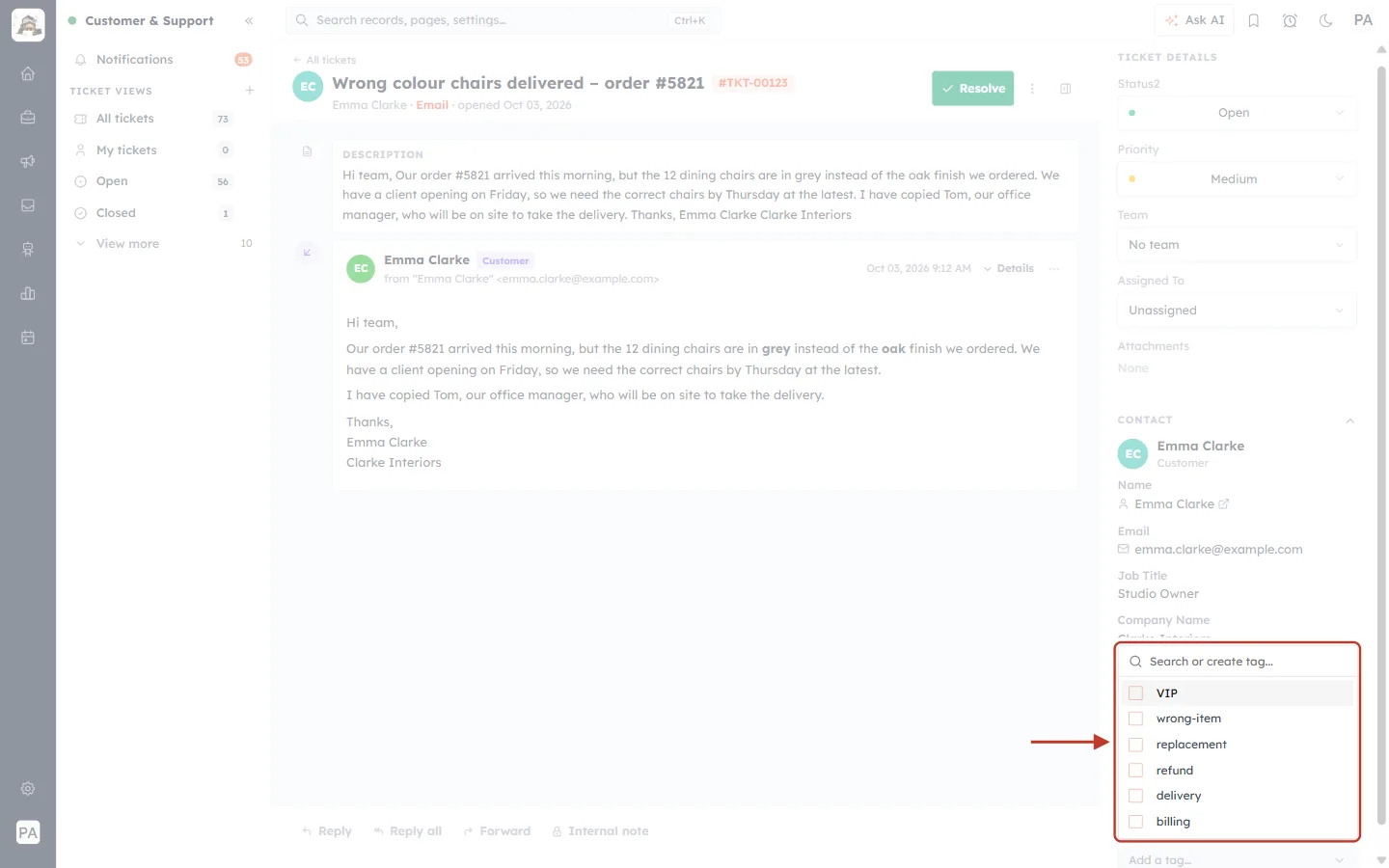 The tag picker with existing tags