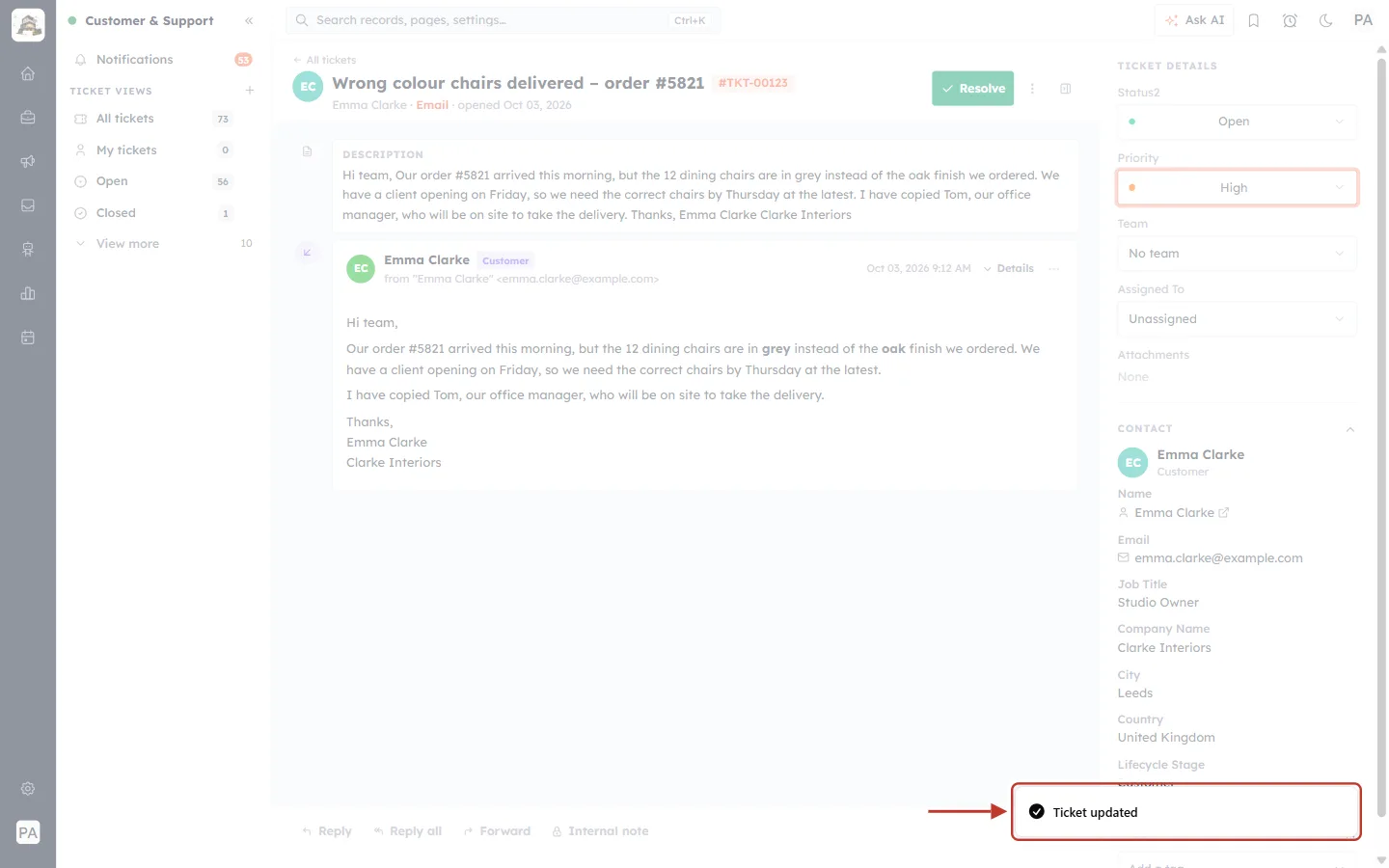 Ticket updated confirmation