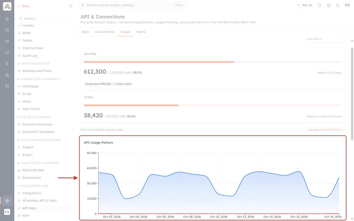 The API Usage Pattern chart