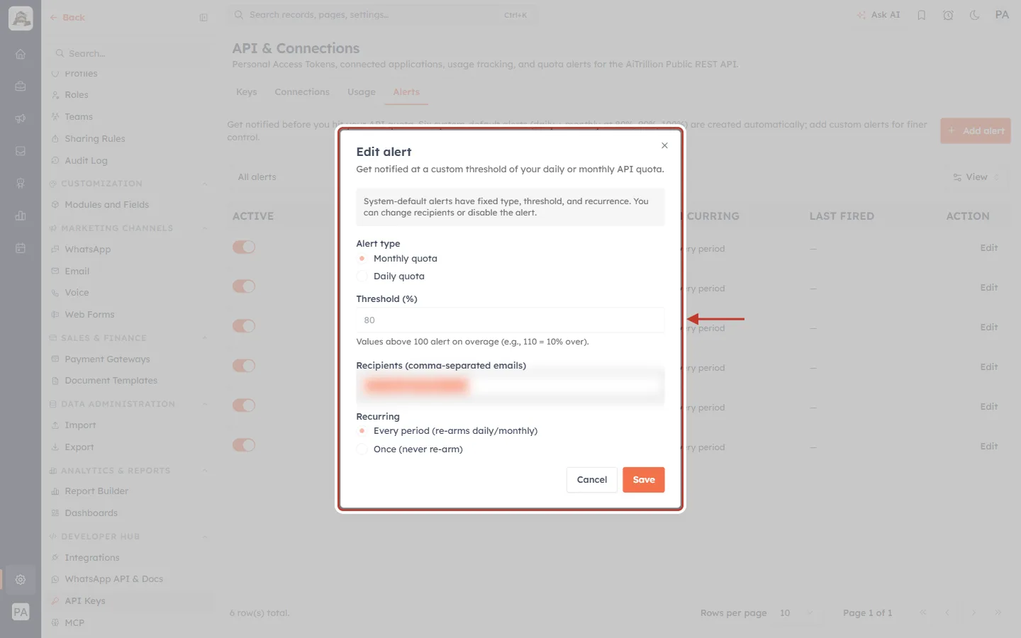 Editing a system alert