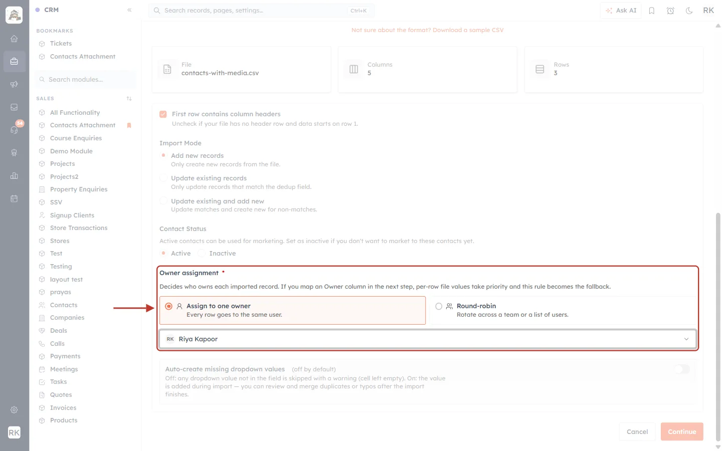 Owner assignment set to one owner